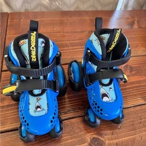 Kids Adjustable Blue Roller Skates with Shark Print